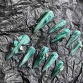 Handcrafted Press on Nails with Alien Themed Art Dark Fantasy Elements Easy Apply Reusable Fake Nails Size L