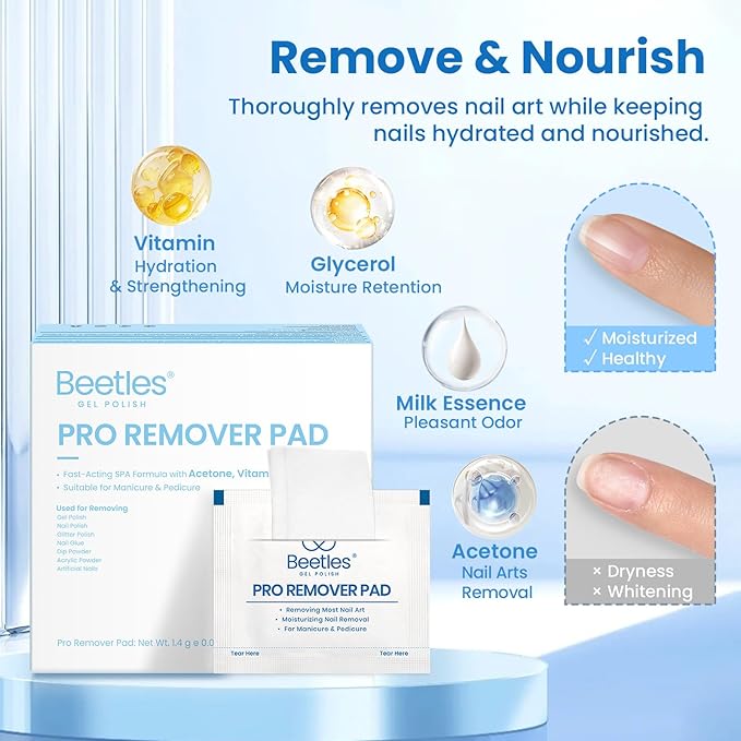 Beetles Nail Polish Remover Pads - 150Pcs Individually Wrapped Pro Remover Pads, Wipes Easily & Quickly Milk Flavor Fragrance for Manicure Gel Polish Remover Portable Set