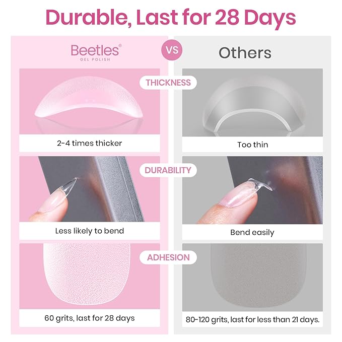 Beetles Medium Almond Nail Tips 576pcs 12 Sizes, Pre-Etched Soft Gel Nail Tips Half Matte Full Cover Press on False Nail Tips Clear Acrylic Nails Glue on Nails DIY Nail Extension Gift for Women