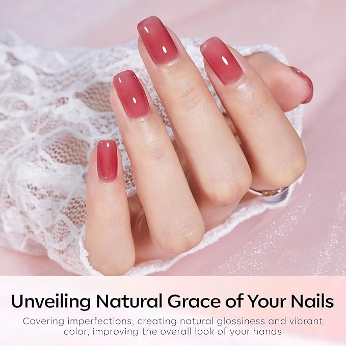 modelones Jelly Gel Nail Polish, 6 Colors Nude Gel Polish Milky White Pink Red Neutral Nail Art Design Translucent Kits Soak Off LED Nail Lamp Manicure Salon DIY Girls Women Gift