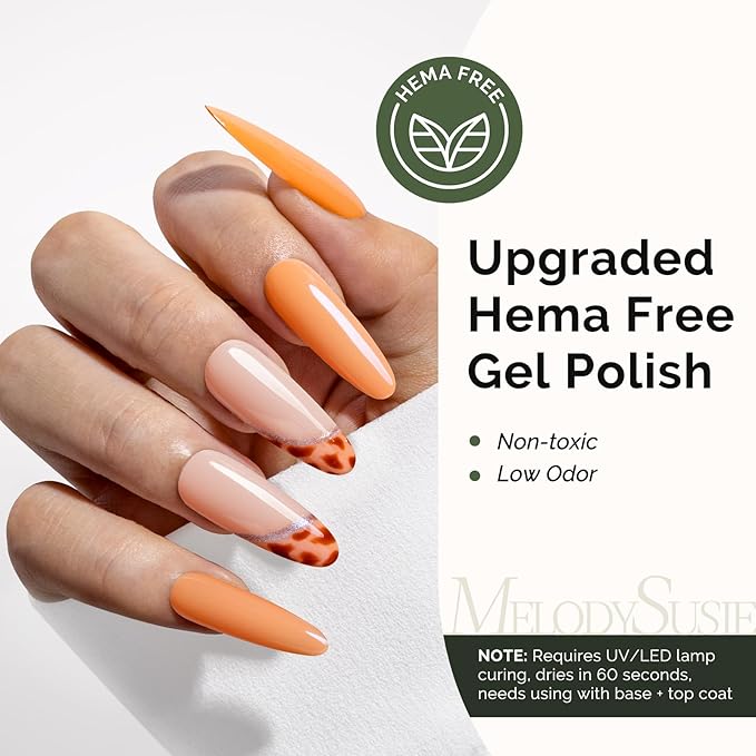 MelodySusie Hema Free Gel Nail Polish, 0.5 Fl Oz Thick Light Orange Gel Polish, Non-Toxic, Long Lasting, Soak Off UV Nail Polish, Manicure Nail Design Salon DIY Nail Art at Home K1465
