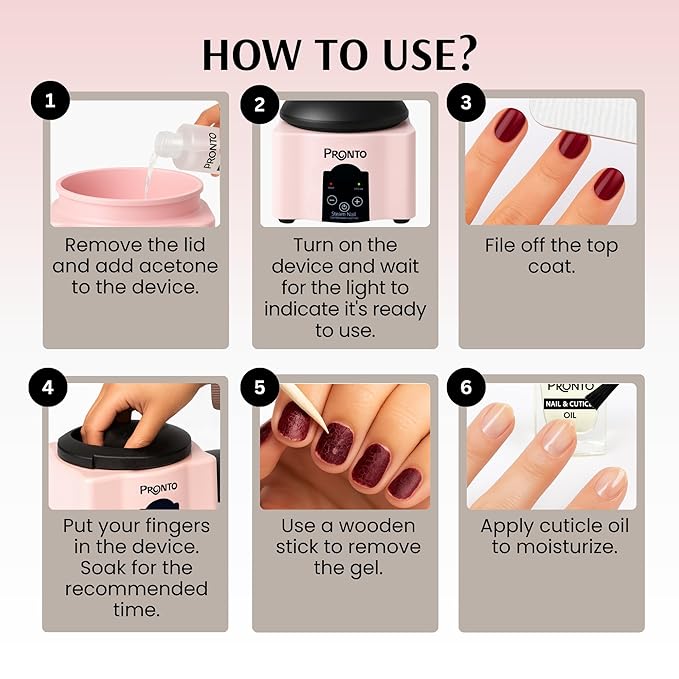 Pronto Electric Nail Soaking Bowl, Nail Steamer for Acrylic, Dip and Gel Removal, Acetone Steamer Nails Soak Off and Nail Polish Remover Machine for Gel Nail Polish Acrylic Steamer Remover, Pink