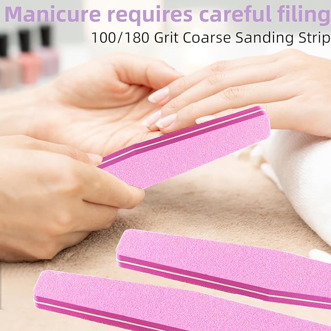 10 Pack 100/180 Grit Nail Files and buffers,Double Sided Nail Files,Nail Buffer Block,Fingernail File,Sponge Buffing Nail File,for Acrylic/Natural Nails(Pink)