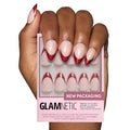 Glamnetic Press On Nails - Red Affair Fake Nails | Short Almond Red Glitter French Tip Nails with a Glossy Finish | 15 Sizes - 30 Nail Kit with Glue