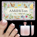 Sheer Blush French Tip Toe Nail Press Ons, 150PCS Square Full Cover Soft Gel Toe Nail Tips, 15 Sizes for Wide Toenail Beds, Pre-Shaped for DIY French Pedicure & Salon
