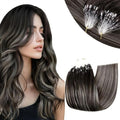 RUNATURE Microlink Hair Extensions Human Hair Ombre Black to Silver Human Hair Micro Bead Extensions 22 Inch Pre Bonded Micro Hair Extensions Human Hair Full Ends Micro Bead Hair Extensions 50g 50s