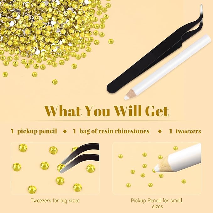 12000PCS 2mm Resin Rhinestones Bulk for Crafting (Lemon Yellow), Flatback Bedazzling Crystals for Crafts DIY Nail Decoration, Gems Charms for Tumbler Shoes Clothing Fabric with Pickup Pen And Tweezers
