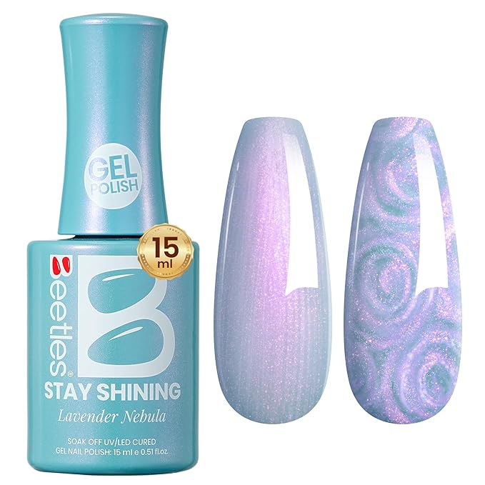 Beetles Pearl Gel Nail Polish - 15ml Stay Shining Lavender Nebula Gel Polish Blue Shimmer Purple Sparkle Thread Effect Nail Art Uv Led Home Salon Long-Lasting Soak-Off Nail Gel Gift for Women