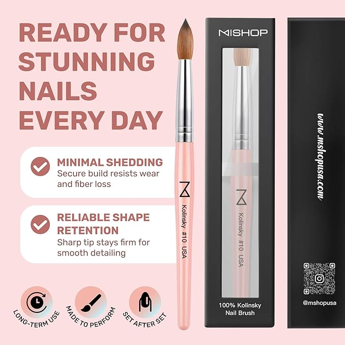 Majesti Pink Acrylic Nail Brush - Professional Kolinsky Acrylic Nail Brush- Handcrafted Nail Tool Supplies - Long Lasting, Professional Nail Art - Comes in 6 Sizes