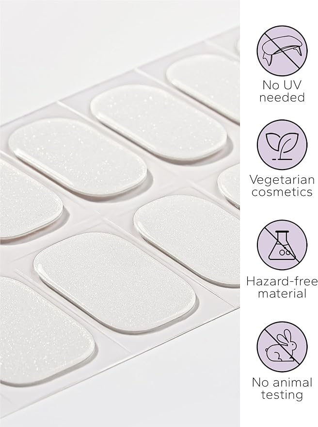 Nail Polish Strips – 32PCS UV Free Salon Quality Wraps, Long Lasting Gel Nail Stickers for Women (White Mists)