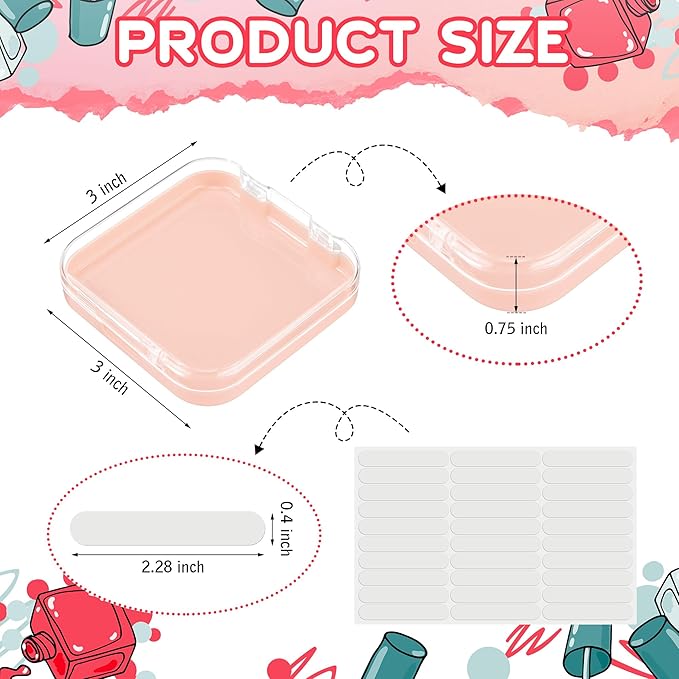 48 Pcs Press on Nail Boxes with 180 Pcs Adhesive Double Sided Tape Acrylic Press on Nail Packaging Cases Pink Transparent Storage Case Organizer for Display Art Salon Supplies