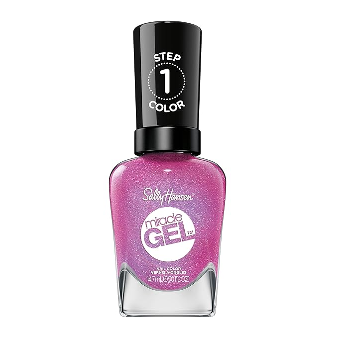 Sally Hansen Miracle Gel Salon Quality Nail Polish | Gel-Like Formula, Two-Step System, No UV Light Needed, Long Lasting | Opaque, Shimmer | 512 Quartz And Kisses | Fuchsia Pink Nail Color