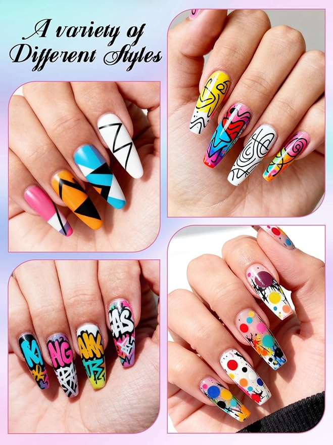 EBANKU 12 Colors Nail Art Pens Set, 3D 0.7MM Graffiti Acrylic Paint Nail Art Quick-Drying Nail Point for DIY Manicure Tools