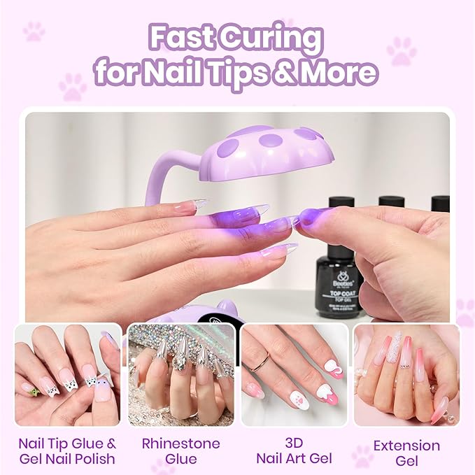 Beetles Gooseneck UV Nail Lamp - Meowgic GrapePurr Mini LED Nail Light with 3 Timer and Countdown Display Flash Cure Lamp for Gel Polish Nails Glue Builder Gel Smart Sensor Cordless Nails Dryer