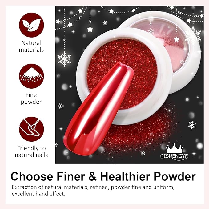 Chrome Nail Powder Set 6 PCS - Metallic Mirror Glitter Nail Art Decoration Powder,Professional Red Green Gold Blue Chrome Pigment for DIY Manicure,Salon Use