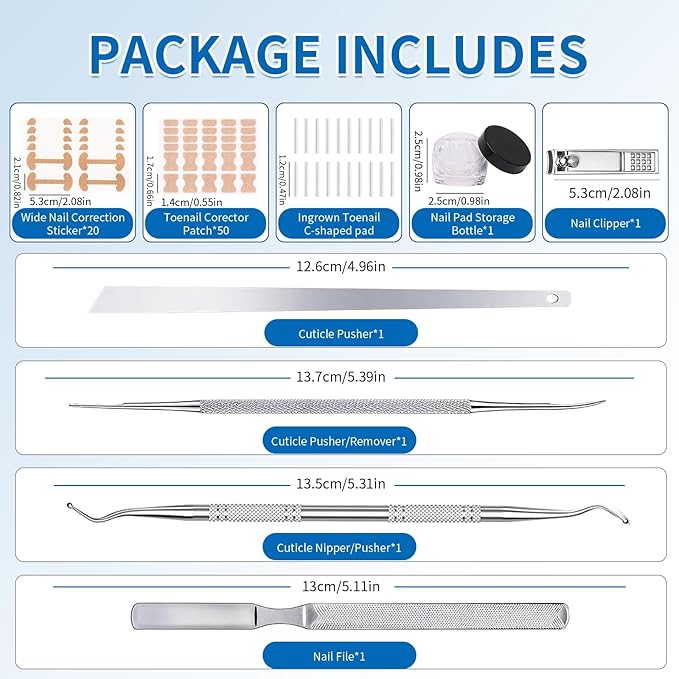 Ingrown Toenail Removal Kit - 50 Pcs Pain-Free Ingrown Toenail Corrector Strips with Toe Nail Lifter Painless File - Easy Use Ingrown Toenail Tools Kit