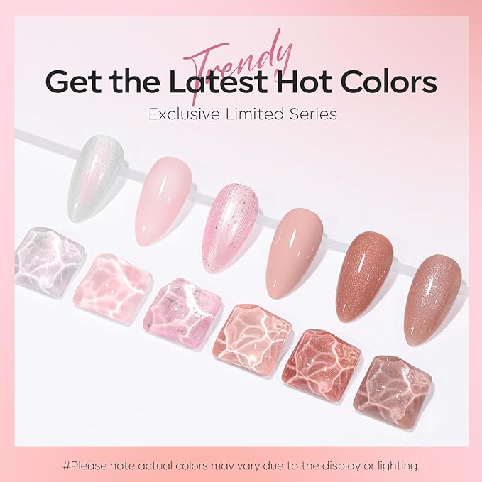 modelones Gel Nail Polish Set 6 Colors Nude Pink Glitter Gel Nail Polish Neutral Pearl White Pink Shimmer Skin Tone Soak Off LED Bubble Bath Collection Nail Art DIY Salon All Seasons Gift For Women