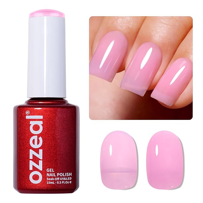 Jelly Gel Nail Polish, Light Pink Jelly Nail Polish Gel Translucent Spring Summer Sheer Nail Gel Polish Soak off UV LED for Nail Art DIY Manicure 0.5 Fl Oz