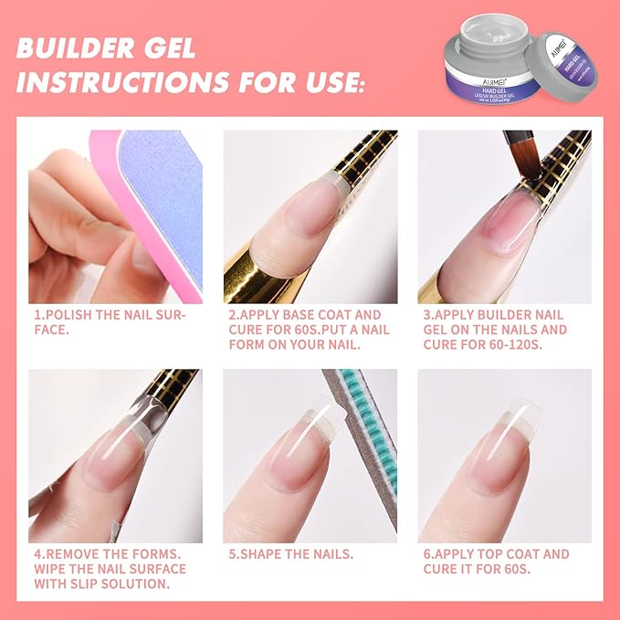 AIJIMEI Hard Gel for Nails 30g Clear Color Builder Gel for Nails Professional Nail Design Flase Nail Extension 1oz