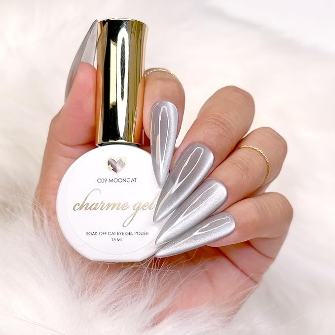 Daily Charme C09 Mooncat Silk Cateye Charme Gel Gel Nail Polish 15ml, Color Shifting Soak Off UV Led Gel Nail Polish, Home DIY/Nail Salon Manicure (Satin Silver)