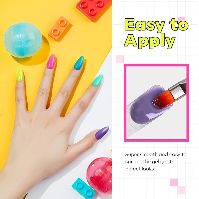 Modelones Poly Nail Gel Set, 6 Colors Forever Young Collection Turquoise Purple Blue Neon Yellow Hot Pink Poly Extension Builder Gel Nail Spring Hot Summer French Manicure DIY