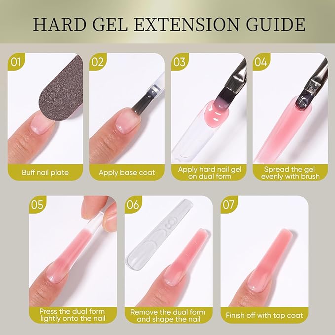 HEMA TPO Free Builder Hard Gel, 30g Salon Strength, 7 Shade Colors - Safe Allergy-Friendly Nail Gel for DIY at Home & Professional Nail Extensions, Sculpting, Apex Building (Milky White)
