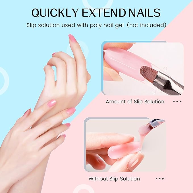 AIJIMEI 58ml/2fl.oz Nail Slip Solution Set Slip Solution for Poly Nail Gel Nails Nail Extension Professional Poly Nail Gel Slip Solution with Nail Brush Glass Crystal Cup for Home and Salon