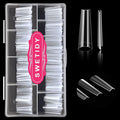 500pcs No C Curve XL Coffin Nail Tips, SWETIDY Clear Long Coffin Shaped Acrylic Fake Nails Flattened Half Cover False Nails with Box for Nail Salon Professional and DIY Nail Art 10 Sizes