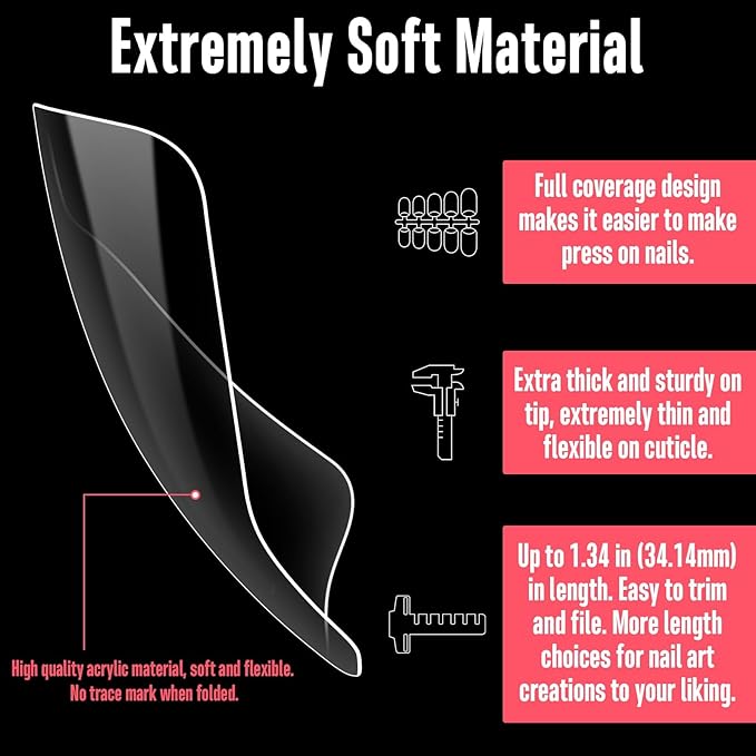 NOVO OVO 120 pcs Full Cover Duck Feet Nail Tips Press On for Acrylic, Clear Medium/Long Coverage Flare Y2K Vibe Wide French Soft Gel False Nail Extension for Art Salon x 12 Sizes in Box