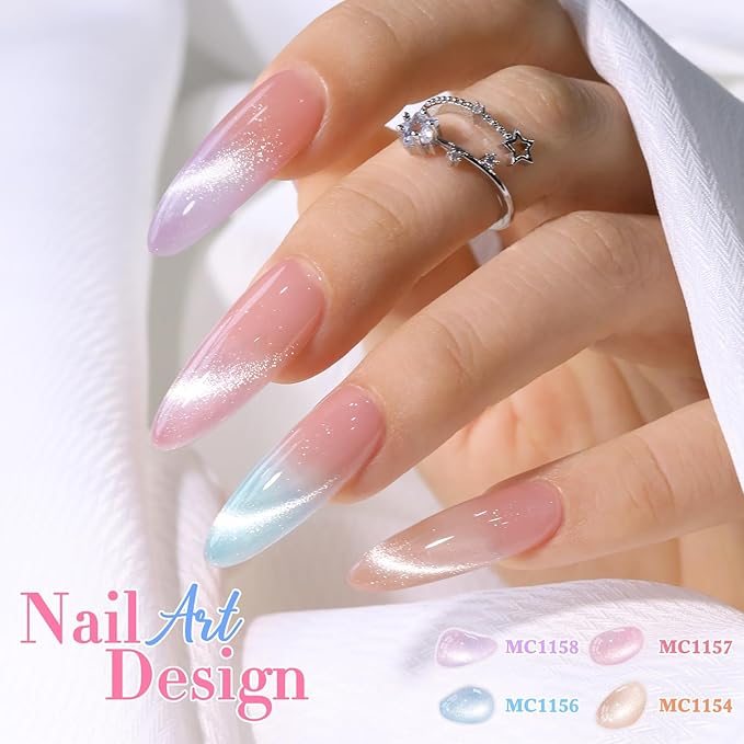 Double Rhythm 0.5 Oz Cat Eye Gel Polish with Magnet Same Color Same Bottle Holographic Glitter Shimmer Translucent Color Salon 15 ML Magnetic Nail Art (Light Green-MC1155)