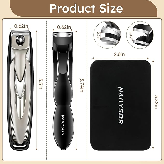 Nail Clippers Set of 2, Large Heavy Duty Fingernail Clippers with Catcher Long Handle, Angled Head Toe Nail Clippers for Thick Nails for Seniors, Sharp Wide Jaw Opening Toenail Clippers for Men Women