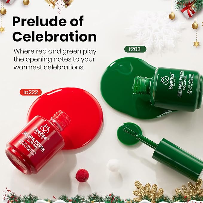 Beetles Green Red Gel Polish Set - Red Green Gel Polish Classic Spring Colors Soak off UV Led Lamp Needed Manicure Salon DIY Home Gifts for Women Girls Prelude of Celebration