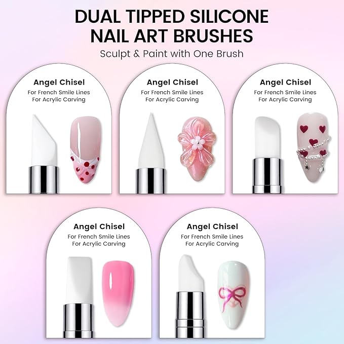 Nail Art Brushes Set: Nail Art Tools with 15Pcs Nail Design Brushes, 5Pcs Dotting Tools, 5Pcs Silicone & Sculpting Brushes, Resin Palette, Brush Holder, Nail File for Painting Nails