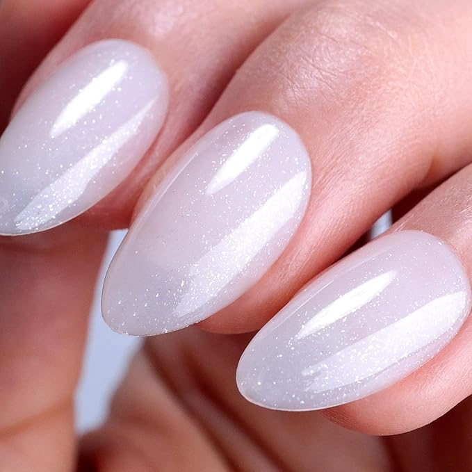 Jelly Gel Nail Polish,Milky White Silver Glitter Shimmer Neutral Sheer Nude Gel Polish Soak off UV LED Light Iridescent Translucent Sparkly Nail Gel Polish for Nail Art DIY Manicure 0.5 Fl Oz
