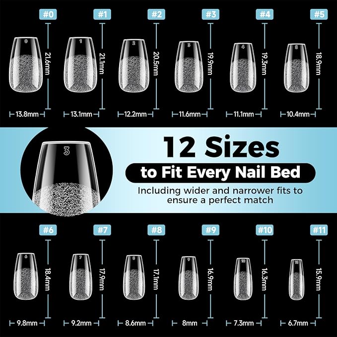 Short Coffin Nails Tips: Soft Gel Pre-Shaped Acrylic Nail Tips Coffin 360pcs Fake Nails Half Matte Full Cover Clear Press on False Acrylic Nails for Nail Extension Home DIY 12 Sizes