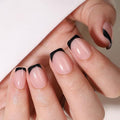 Press On Nails - Eclipse | Black French Tip, UV Finish Short Square Nails, Reusable | 32 Nails, 16 Sizes Kit with Glue and Adhesive Tabs I Female Founded