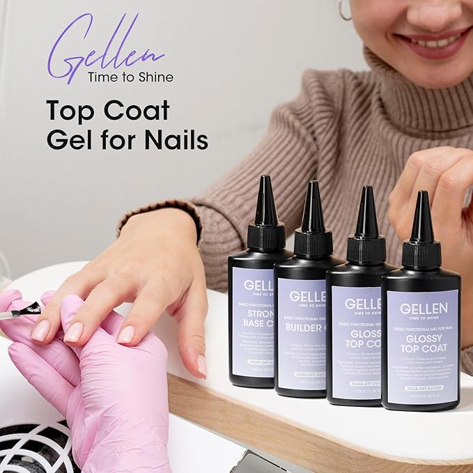 GELLEN 100ml No Wipe Gel Top Coat, High Gloss Long Lasting Clear Color Gel Top Coat U V Light Cured Soak off High Capacity for Salon
