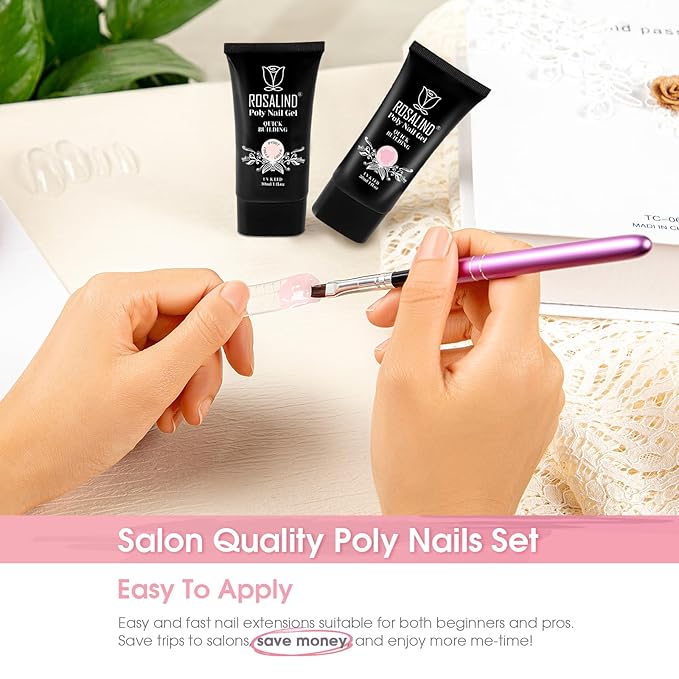 ROSALIND Soft Pink&Pearl Pink Extension Gel, 2 PCS 30ml Poly Nail Gel kit Nail Builder for Nail Art,Thickening Poly Nail Gel Tube Need UV Lamp