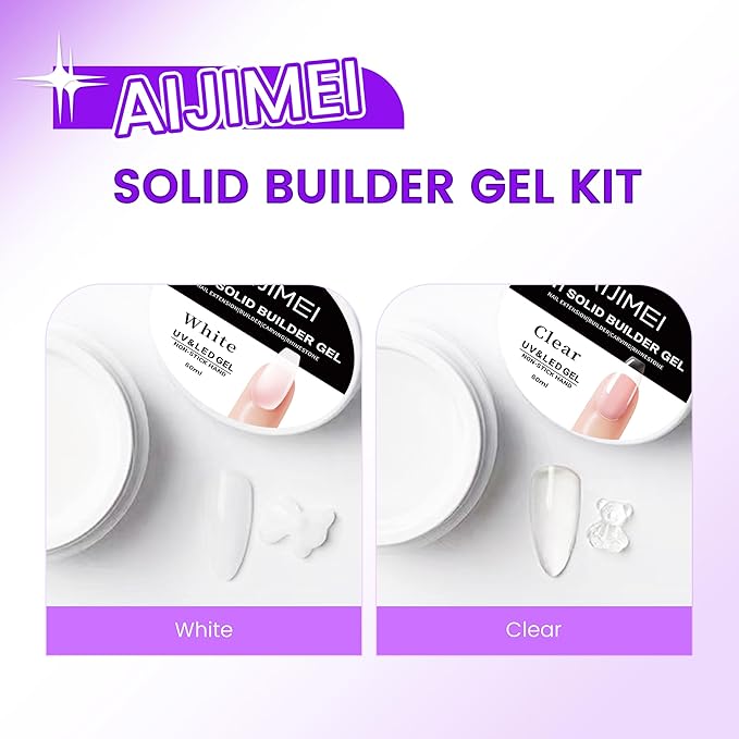 Solid Builder Gel for Nails 4fl.oz 120ml Clear & Whit Hard Gel, Non-Sticky, 3D Sculpting, Nail Extension Flase Nail Thickening Solution