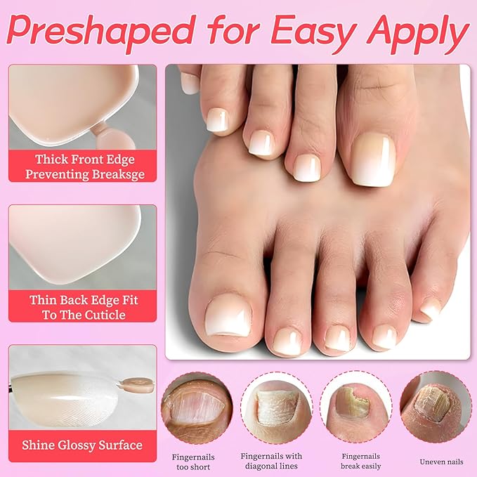 120PC Ombre Press on Toenails for Women Fake Toe nail Press ons Acrylic Toe Press on Nails Set, Ombre Press on Toe Nails Press on Fake Toenails Press ons Acrylic Toe Nail Tips Kit&Glue Tab-L