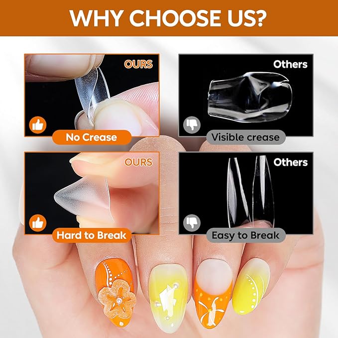 Nicedeco Short Almond Nail Tips Soft Gel Tips 216pcs Press on Nails for Full Cover Acrylic Full Nails False Nails 12 Sizes - 008