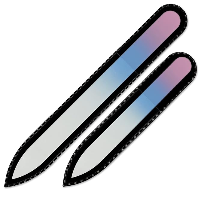 Mont Bleu Set of 2 Color Glass Nail Files - Each File is in Black Pouch - Handmade Gifts for her - Genuine Czech Tempered Glass - Premium Nail File for Women