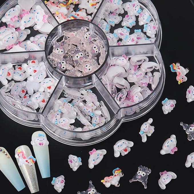 140 Pcs Nail Charms,7 Styles Kawaii 3D Flatback Cartoon White Series Charms for Nail Acrylic Slime Resin Charm for Cute DIY Nail Art Decorations Supplies,Hair Clips and Phone Cases Etc
