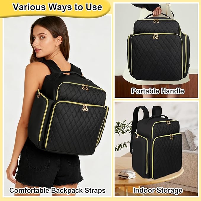 Nail Polish Organizer Backpack Holds 126 Bottles& Nail Lamp, Extra Large Nail Kit Supplies Organizer Bag with 3 Removable Cases, Portable Nail Organizers and Storage for Travel (Pure Black)