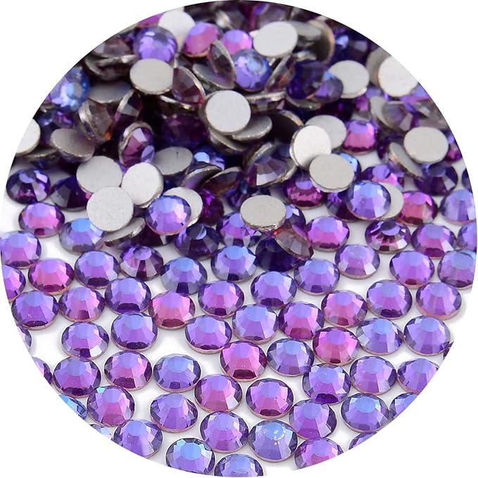 NCB 2000pcs Flatback Round Glass Nail Art Rhinestones Crystal for DIY Making Accessories Shoes, Clothes, Face Art, Bags, Manicure (Purple Velvet, SS8 2000pcs)
