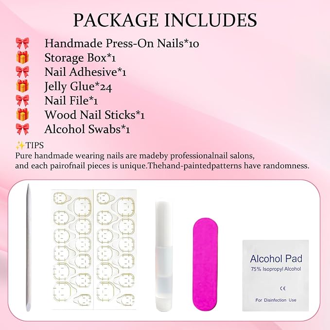 Blue French Press on Nails Handmade Medium Almond Nails with Glue,Nude Fake Nails with 5D Flower Art ＆ Butterfly Charm Design Muti-Layer Gel Handmade Nail Nature False Nails for Wome (Size S)