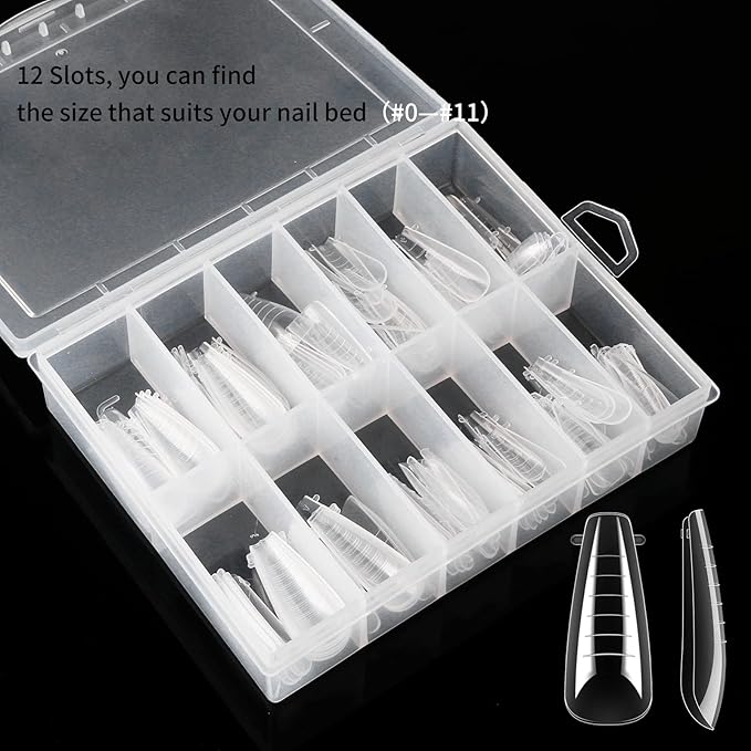 LIONVISON Poly Gel Nail Forms: 120Pcs Coffin Shape Nail Forms for Builder Gel Reusable - 12 Sizes Extension Acrylic Nail Molds Sets - False Nail Tips for Manicure Nail Art Design Salon DIY-StilettoA