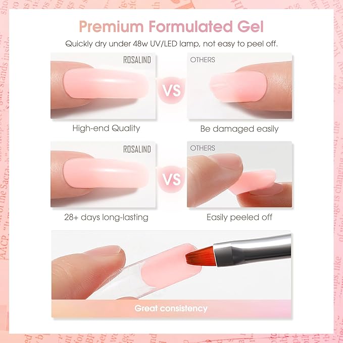 ROSALIND Pink Poly Nail Gel, 2 oz Nude Poly Extension Gel for Nail Natural Builder Pink Gel,Poly Extension Long-Lasting Enhancement