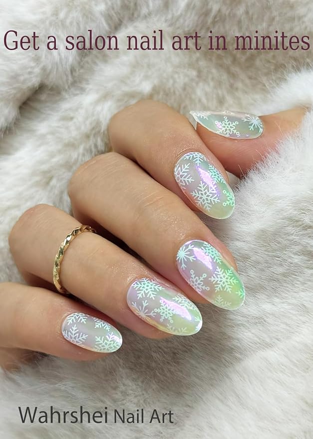 Semi Cured Gel Nail Strips, Snowflake 20pcs Adhesive UV Sticker, Wraps for Home Manicure DIY