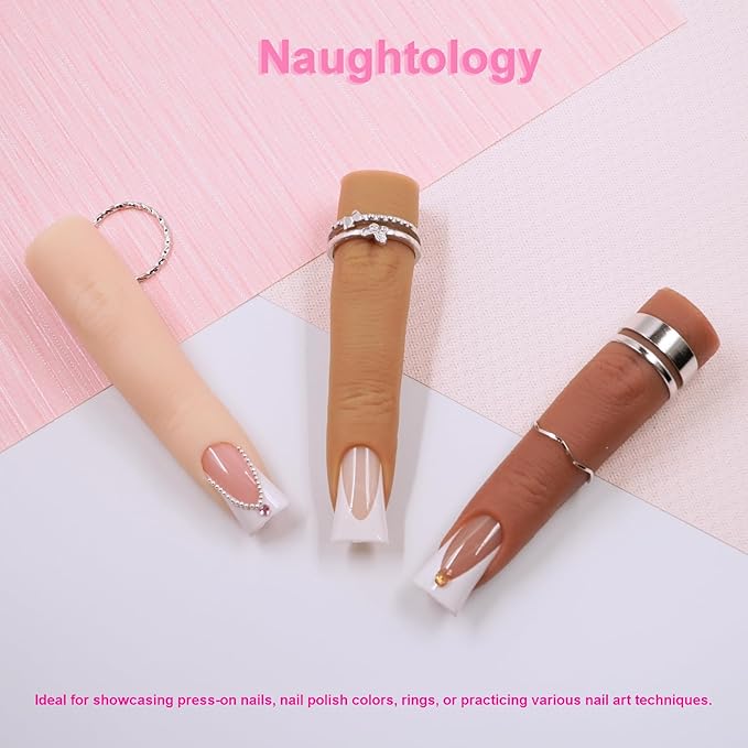 Silicon Fake Fingers Nail Art Practice Set–3 Skin Tones Reusable Practice Fingers for Acrylic Nails & Color Display, Flexible Wire Core Training Model Technician Supplies Salon Accessories